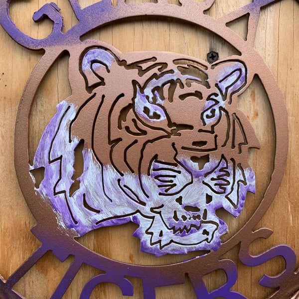 12",18",24",32" GEAUX TIGERS CUSTOM VINTAGE METAL CRAFT TEAM WALL ART HANDMADE