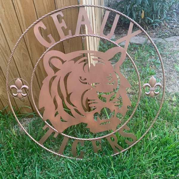 12",18", 24", 32", 36" GEAUX TIGERS HAMMERED COPPER CUSTOM METAL VINTAGE CRAFT SIGN TEAM HANDMADE