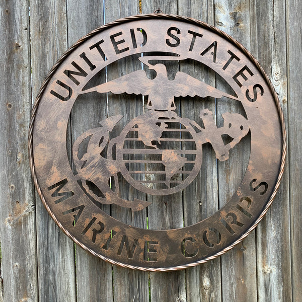 24" US MARINE CORPS MILITARY LASERCUT METAL WALL ART WESTERN HOME DECOR HANDMADE RUSTIC BRONZE COPPER