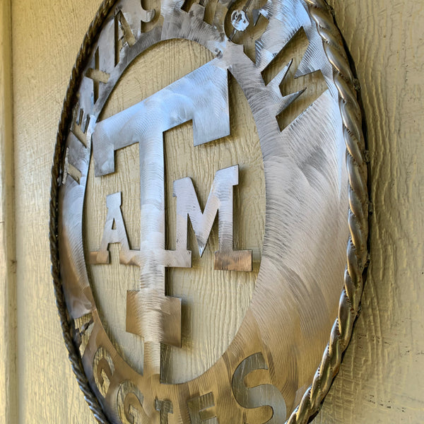 24" TEXAS A&M WIDE BAND RAW METAL CUSTOM VINTAGE CRAFT WALL ART TEAM SIGN HANDMADE