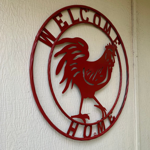 YOUR CUSTOM NAME RED ROOSTER LASERCUT METAL ART WITH RING DESIGN WESTERN METAL ANIMAL ART HOME WALL DECOR BRAND NEW