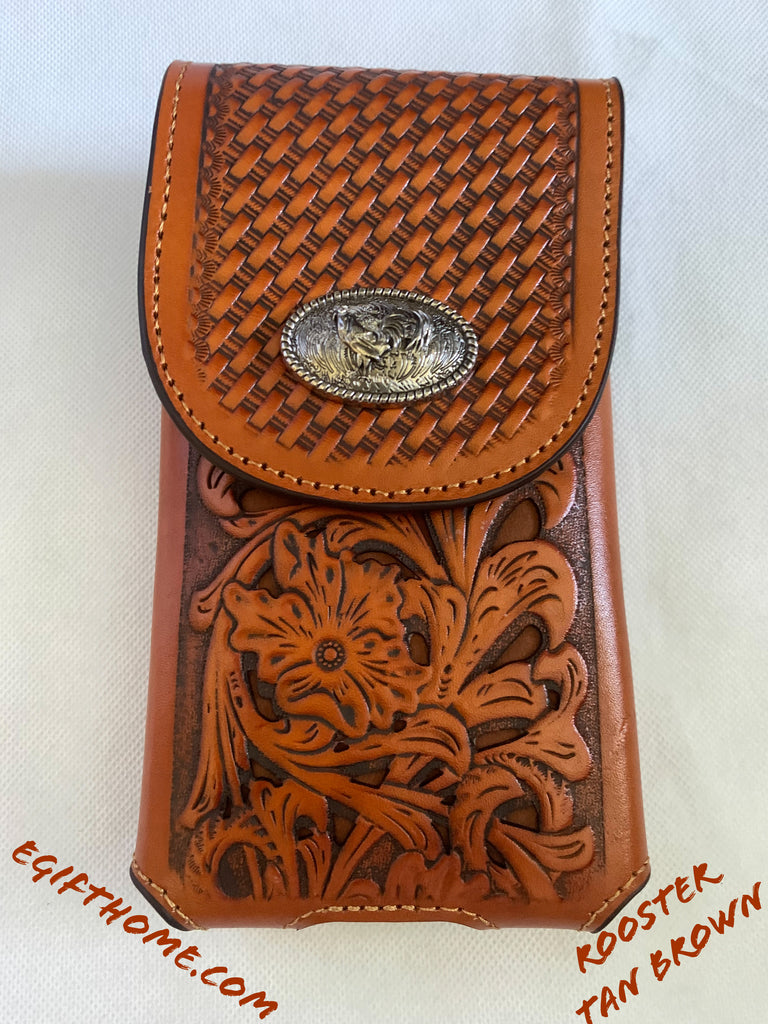 L_2069-1  7" ROOSTER TAN BROWN LEATHER POUCH EXTRA LARGE  BELT LOOP HOLSTER CELL PHONE CASE UNIVERSAL OVERSIZE