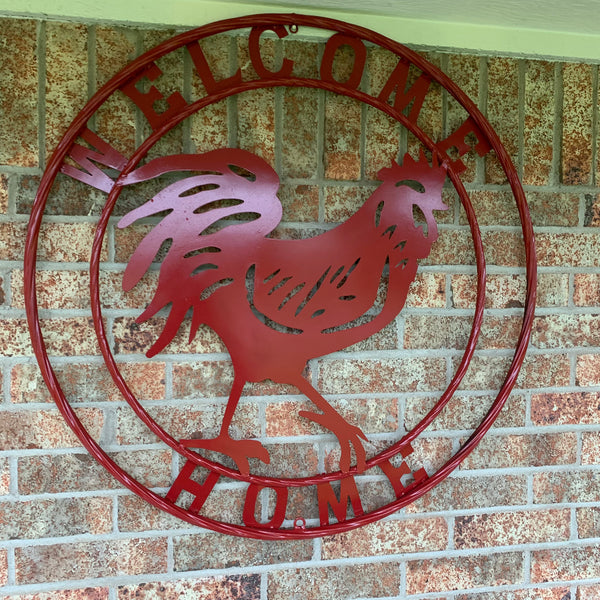 YOUR CUSTOM NAME RED ROOSTER LASERCUT METAL ART WITH RING DESIGN WESTERN METAL ANIMAL ART HOME WALL DECOR BRAND NEW