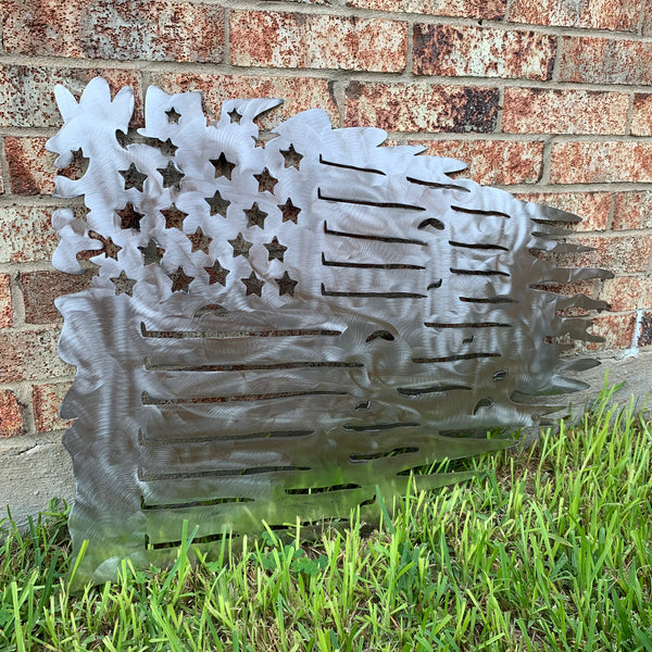 TATTERED USA AMERICAN FLAG RAW METAL LASERCUT HANDMADE WESTERN HOME DECOR BRAND NEW