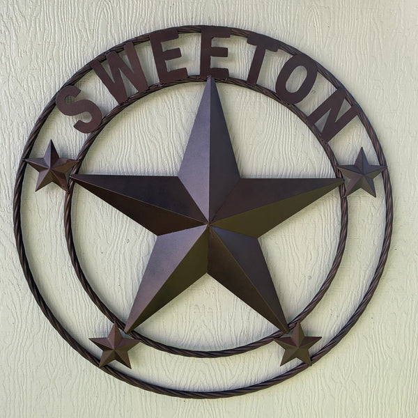 LOPEZ CUSTOM STAR NAME BARN METAL STAR 3d TWISTED ROPE RING WESTERN HOME DECOR RUSTIC  BRONZE HANDMADE 24",32",34",36",40",42",44",46",50"
