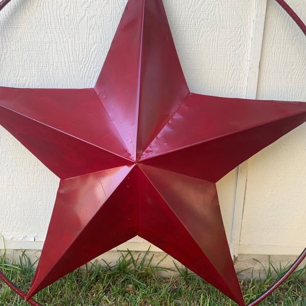 24",32",36" CRANBERRY RED STAR BARN METAL LONESTAR TWISTED ROPE RING WALL ART WESTERN HOME DECOR BRAND NEW