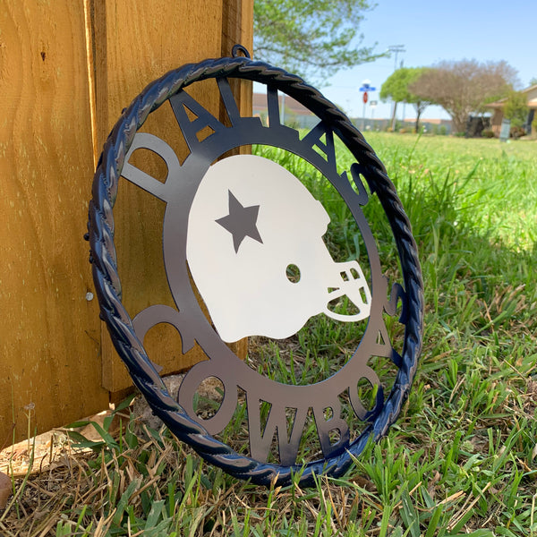 12", 18", 24", 32" DALLAS COWBOYS HELMET SIGN NAVY BLUE & WHITE METAL CUSTOM VINTAGE CRAFT WALL ART TEAM SIGN HANDMADE