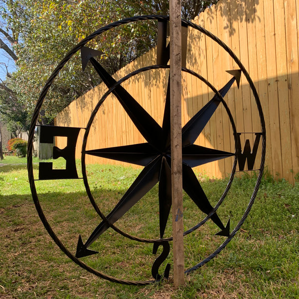 36" COMPASS GREY METAL ART WESTERN METAL ART HOME WALL DECOR RUSTIC GREY #EH10383