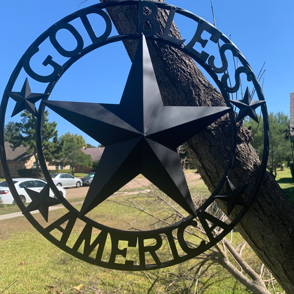 GOD BLESS AMERICA BLACK METAL BARN LONESTAR TWISTED RING METAL ART WESTERN HOME DECOR HANDMADE NEW-#EH10487