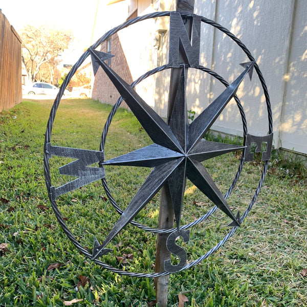 #SI_B8235 COMPASS 24" GREY METAL SIGN WESTERN HOME DECOR HANDMADE NEW