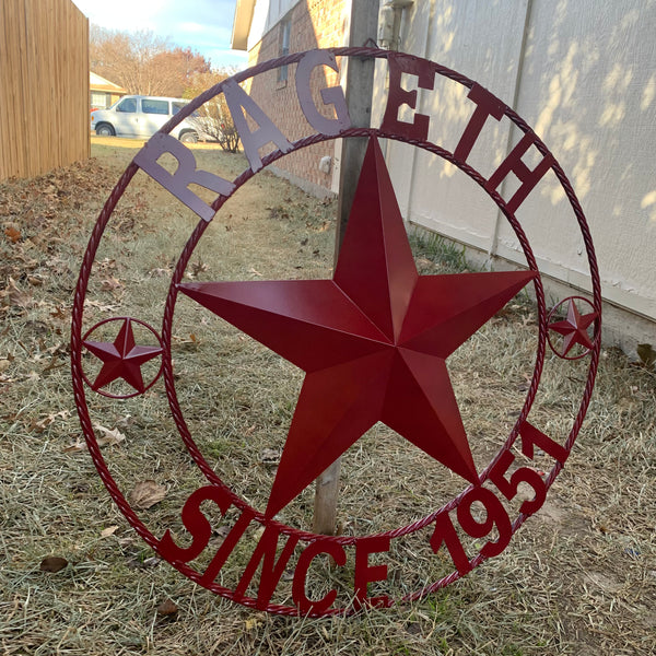 PHILLIPS STYLE YOUR CUSTOM STAR METAL NAME RUSTIC BURGUNDY RED PHILLIPS CUSTOM 3d STAR METAL NAME BARN STAR TWISTED ROPE RING DESIGN METAL WALL ART HOME DECOR ANY SIZE