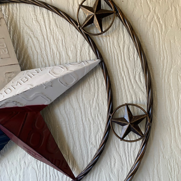 24" LICENSE PLATE MULTI STAR RED WHITE BLUE METAL BARN STAR WESTERN HOME DECOR NEW
