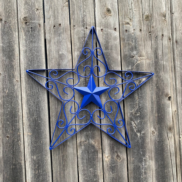 17" SCROLL ART BRIGHT BLUE Barn Star Metal Wall Art Western Home Decor Vintage Rustic Bronze Copper Art New-#A18002