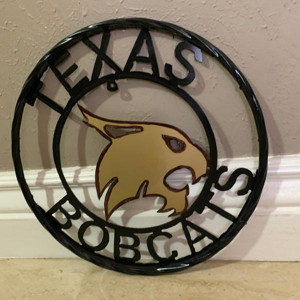 12" TEXAS BOBCATS CUSTOM METAL VINTAGE CRAFT SIGN TEAM WESTERN HOME DECOR HANDMADE