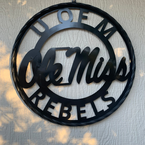 12",18",24",32" OLE MISS REBELS MISSISSIPPI BLACK CUSTOM VINTAGE METAL CRAFT TEAM SIGN HANDMADE RUSTIC BLACK