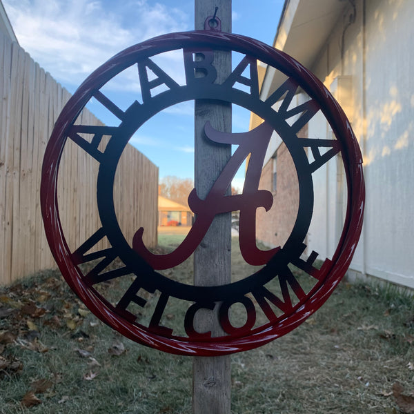 ALABAMA WELCOME RED & BLACK CUSTOM METAL VINTAGE SIGN TEAM HANDMADE