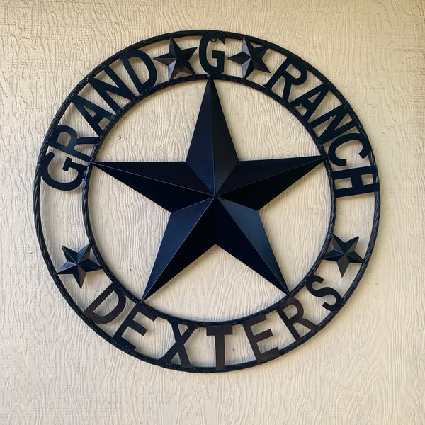 GRAND G RANCH STYLE CUSTOM NAME STAR RUSTIC NAVY BLUE METAL BARN STAR ROPE RING WESTERN HOME DECOR HANDMADE