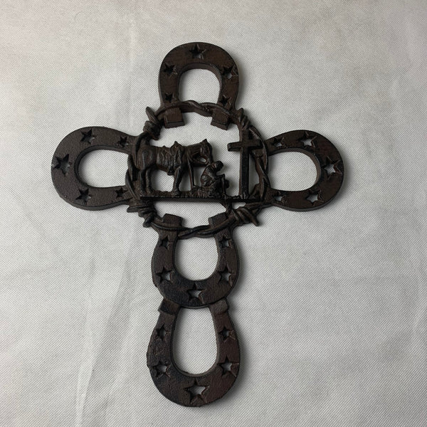 #Si56356 COWBOY PRAYER WESTERN CROSS CAST IRON HOME DECOR NEW