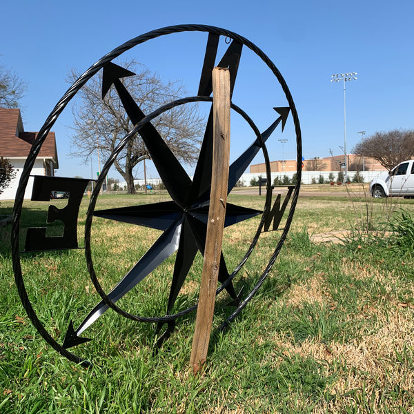 36" COMPASS GREY METAL ART WESTERN METAL ART HOME WALL DECOR RUSTIC GREY