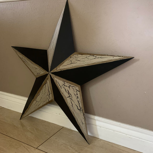 CRACKLE STYLE BEIGE & BLACK METAL BARN STAR METAL WALL ART WESTERN HOME DECOR RUSTIC NEW