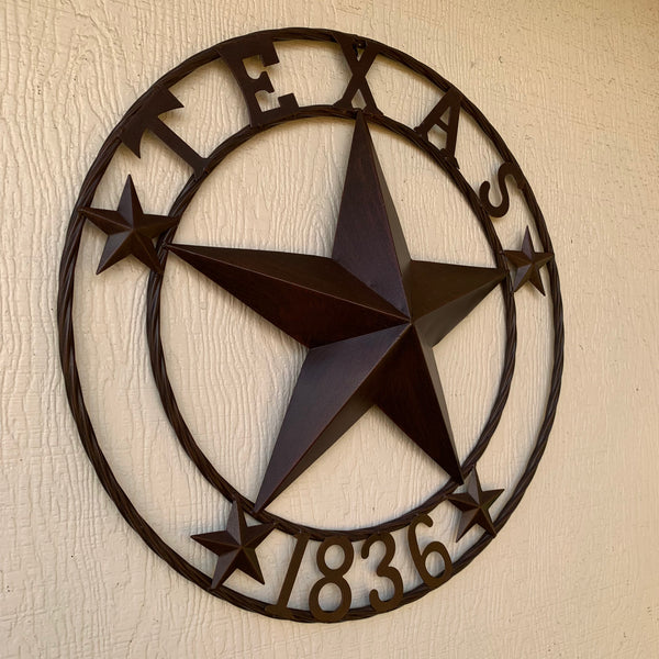24", 32",36",40" TEXAS 1836 RUSTIC BROWN BARN STAR METAL WALL WESTERN HOME DECOR HANDMADE