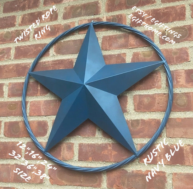 RUSTIC NAVY BLUE BARN LONE STAR WITH TWISTED ROPE RING METAL WALL ART WESTERN HOME DECOR VINTAGE RUSTIC HANDMADE CRAFT NEW