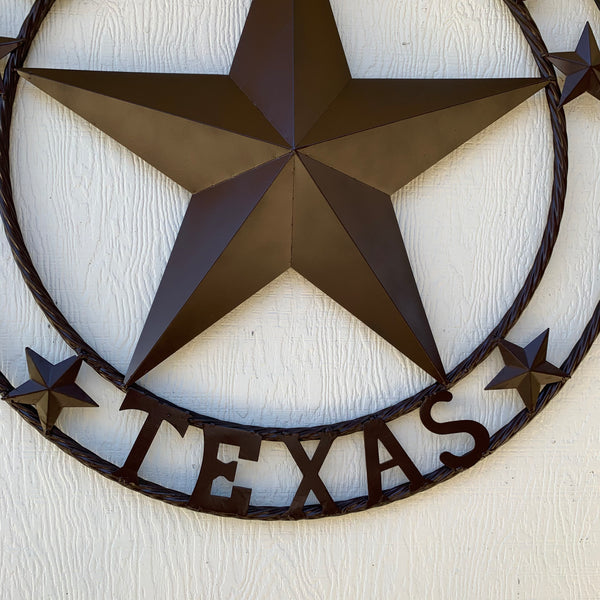 #EH11085 GOD BLESS TEXAS BROWN BARN STAR METAL LONE STAR TWISTED ROPE RING WESTERN HOME DECOR HANDMADE NEW
