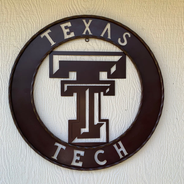 12", 18", 24", 32" TEXAS TECH BROWN WIDE BAND DISC RING CUSTOM METAL VINTAGE CRAFT SIGN HANDMADE TO ORDER