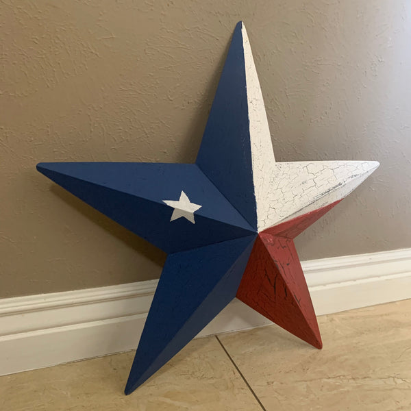 CRACKLE STYLE RED WHITE & BLUE METAL BARN STAR METAL WALL ART WESTERN HOME DECOR RUSTIC NEW