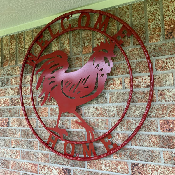 YOUR CUSTOM NAME RED ROOSTER LASERCUT METAL ART WITH RING DESIGN WESTERN METAL ANIMAL ART HOME WALL DECOR BRAND NEW
