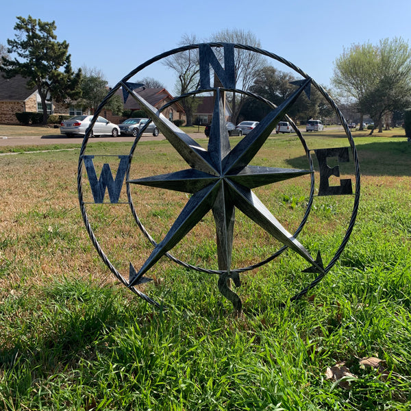 36" COMPASS GREY METAL ART WESTERN METAL ART HOME WALL DECOR RUSTIC GREY