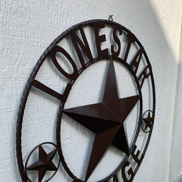 LONESTAR GARAGE STYLE CUSTOM BARN NAME STAR LONESTAR GARAGE METAL NAME BARN STAR WITH TWISTED ROPE RING 3d STAR ART WESTERN HOME DECOR RUSTIC BROWN