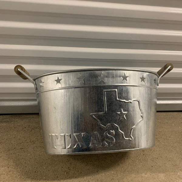 24" TEXAS BUCKET SILVER METAL OVAL TUB BEVERAGE HOLDER WESTERN HOME DECOR HANDMADE NEW #EH12495