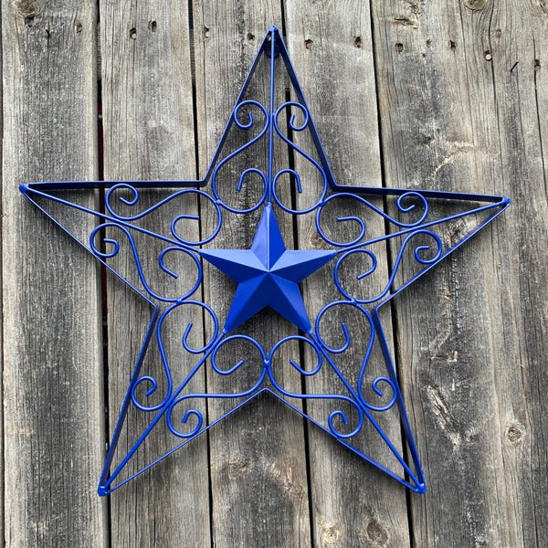 17" SCROLL ART BRIGHT BLUE Barn Star Metal Wall Art Western Home Decor Vintage Rustic Bronze Copper Art New-#A18002