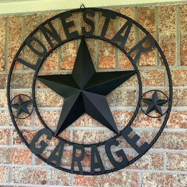 LONESTAR GARAGE STYLE CUSTOM BARN NAME STAR LONESTAR GARAGE METAL NAME BARN STAR WITH TWISTED ROPE RING 3d STAR ART WESTERN HOME DECOR RUSTIC BROWN