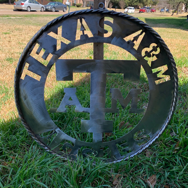 24" TEXAS A&M WIDE BAND RAW METAL CUSTOM VINTAGE CRAFT WALL ART TEAM SIGN HANDMADE