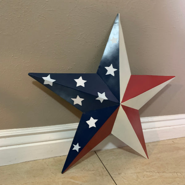 12",16",24",30",36" USA AMERICAN FLAG STAR STYLE #1 RED WHITE & BLUE METAL BARN STAR WALL ART HANDMADE STYLE# 1