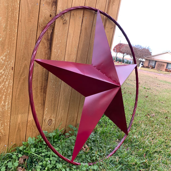 CRANBERRY BURGUNDY STAR RED STAR BARN METAL LONESTAR TWISTED ROPE RING WALL ART WESTERN HOME DECOR BRAND NEW