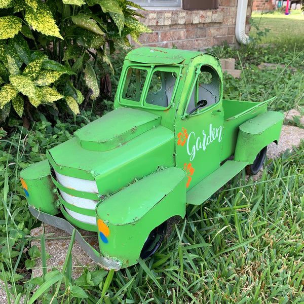 24" PICKUP TRUCK METAL ART FIGURINE OUTDOOR & INDOOR GARDEN WESTERN HOME DECOR HANDMADE NEW: 24"L x 12"W x 12" H