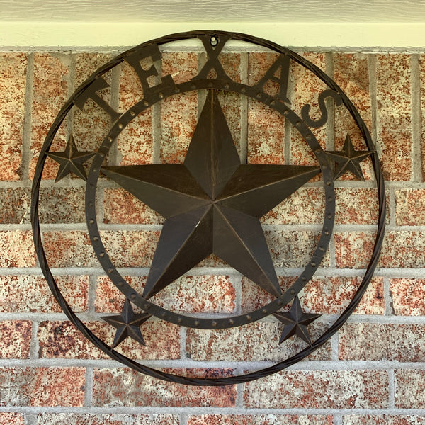 24" TEXAS BARN STAR BEADED METAL ART WESTERN HOME DECOR VINTAGE RUSTIC DARK BRONZE