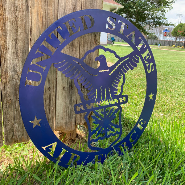 24" US AIR FORCE LASERCUT BLUE MILITARY METAL WALL ART AIRFORCE WESTERN HOME DECOR NEW