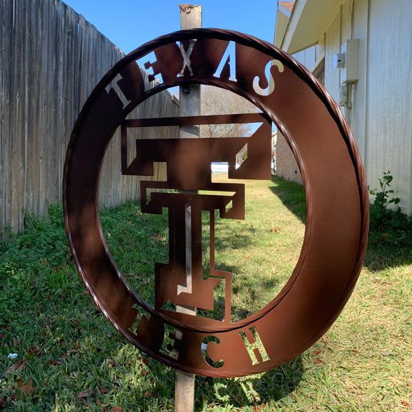 12", 18", 24", 32" TEXAS TECH BROWN WIDE BAND DISC RING CUSTOM METAL VINTAGE CRAFT SIGN HANDMADE TO ORDER