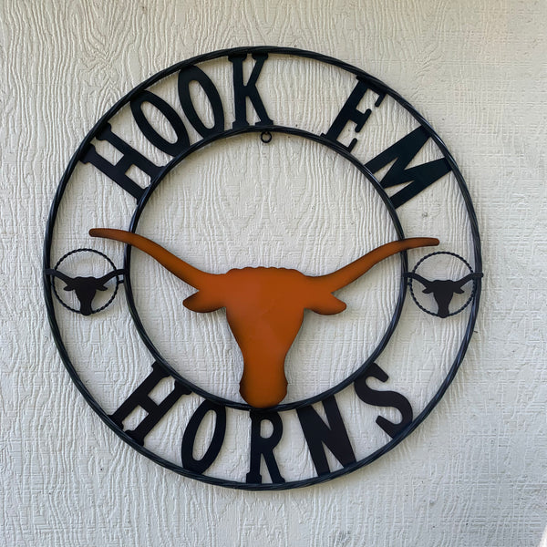 HOOKEM HORNS TEXAS LONGHORNS HOOK EM METAL CUSTOM VINTAGE CRAFT WALL ART TEAM SIGN HANDMADE