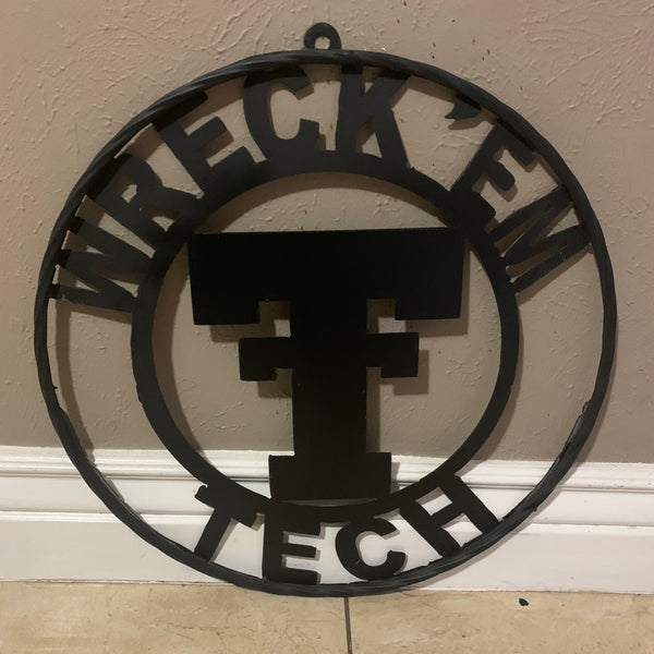 12",18",24",32",36" WRECKEM TEXAS TECH SOLID PLAIN T CUSTOM VINTAGE CRAFT METAL TEAM SIGN HANDMADE