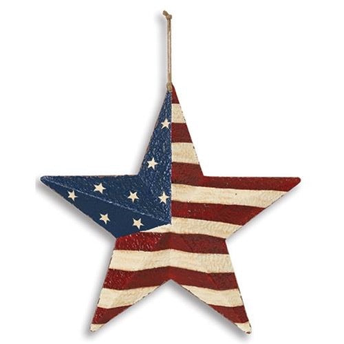 12",16" HAND PAINTED AMERICANA RED WHITE & BLUE STAR METAL Wall Art Western Home Decor #EH11566