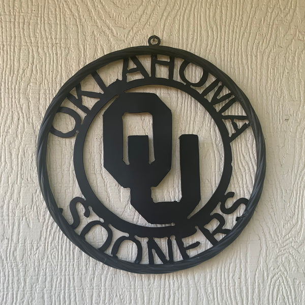 12", 18", 24", 32" OU OKLAHOMA SOONERS RUSTIC BLACK METAL CUSTOM VINTAGE CRAFT WALL ART TEAM SIGN HANDMADE