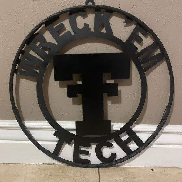 12",18",24",32",36" WRECKEM TEXAS TECH SOLID PLAIN T CUSTOM VINTAGE CRAFT METAL TEAM SIGN HANDMADE