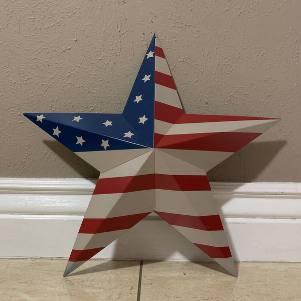 AMERICANA USA FLAG BARN STAR METAL RED BEIGE NAVY BLUE STAR WESTERN HOME DECOR HANDMADE