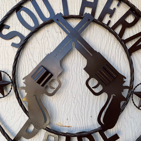 #SI_XL2132 SOUTHERN PRIDE 24" GUNS PISTOLS BROWN METAL WALL ART WESTERN HOME DECOR NEW