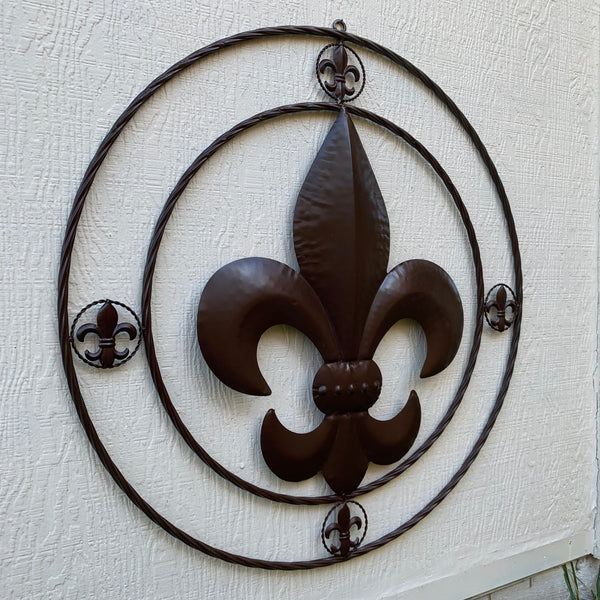 MULTI FLEUR DE LIS METAL WALL ART WESTERN HOME DECOR VINTAGE RUSTIC BROWN ART NEW